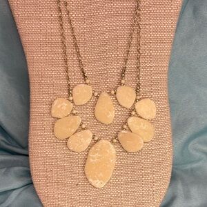 Cream Agate Large Natural Stone Double Strand Gold Tone Necklace